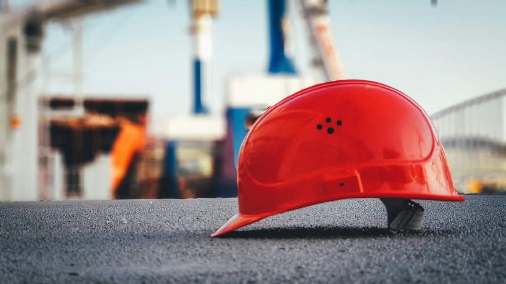 A red-colored construction hat