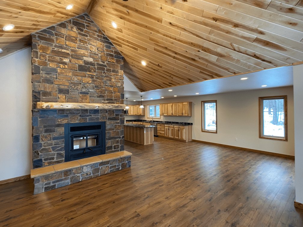 Modern interior of a newly constructed house in Rhinelander, WI, featuring open-concept design and elegant finishes.